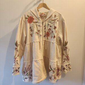 Johnny Was Flore Tiered Embroidered Cotton Hoodie